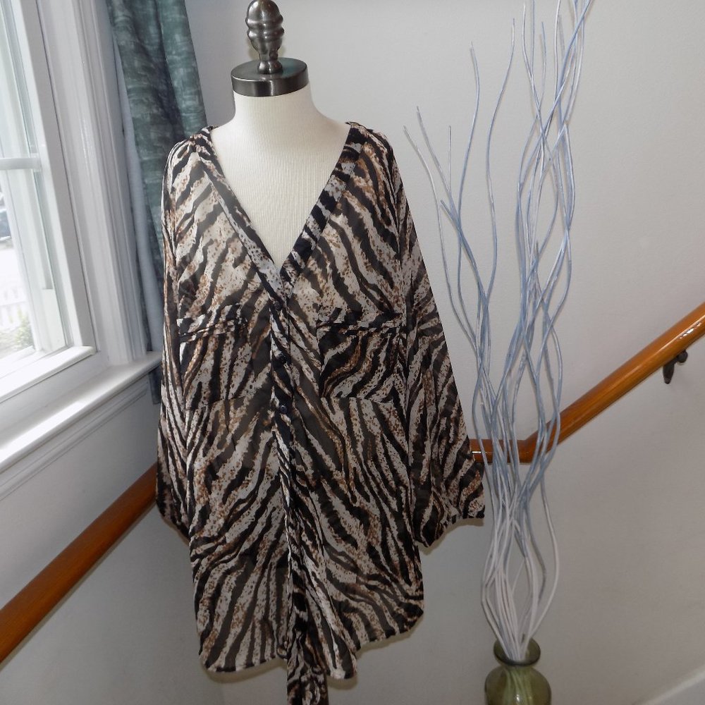 METRO 22 Plus Size Animal Print Blouse Sheer Top Size 2X